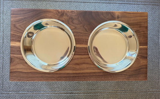 Large, Walnut, 2-Bowl, 12", Black straight legs