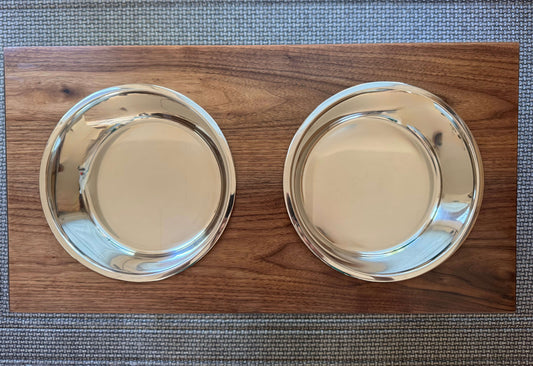 Large, Walnut, 2-Bowl, 12", Black straight legs