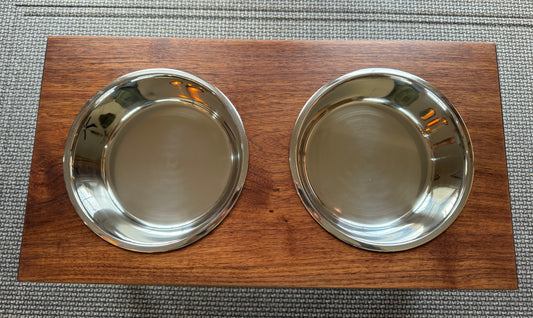 Large, Walnut, 2-Bowl, 10", Gold slanted legs