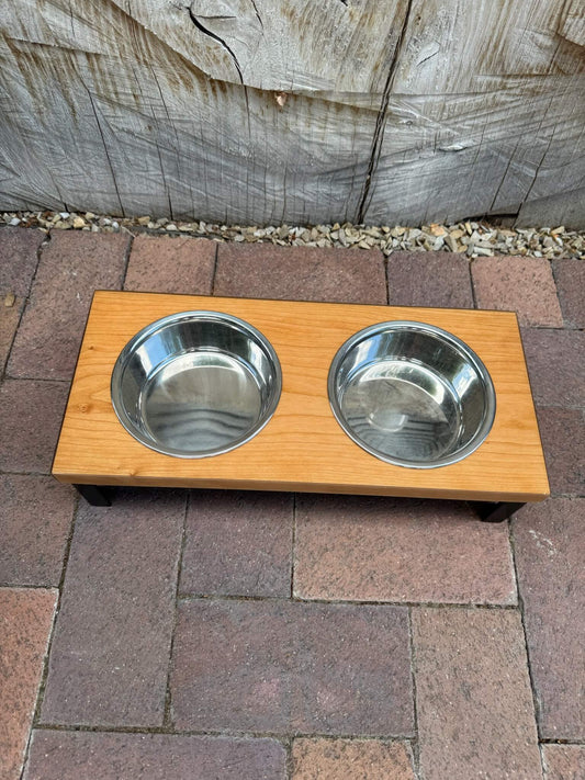 Small, Cherry, 2-Bowl, 4", Black straight legs