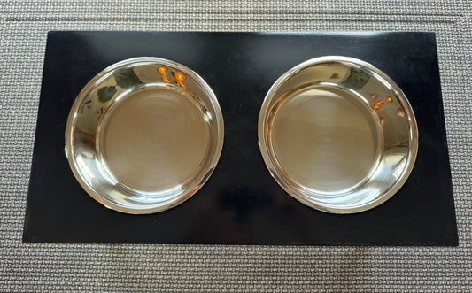 Large, Black, 2-Bowl, 10", Gold slanted legs