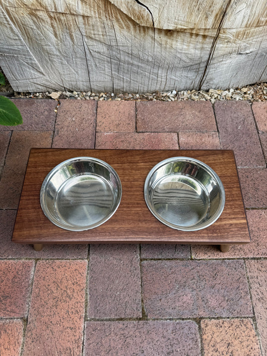 Small, Walnut, 2-Bowl, 4", Gold Powder Coated Slanted Legs
