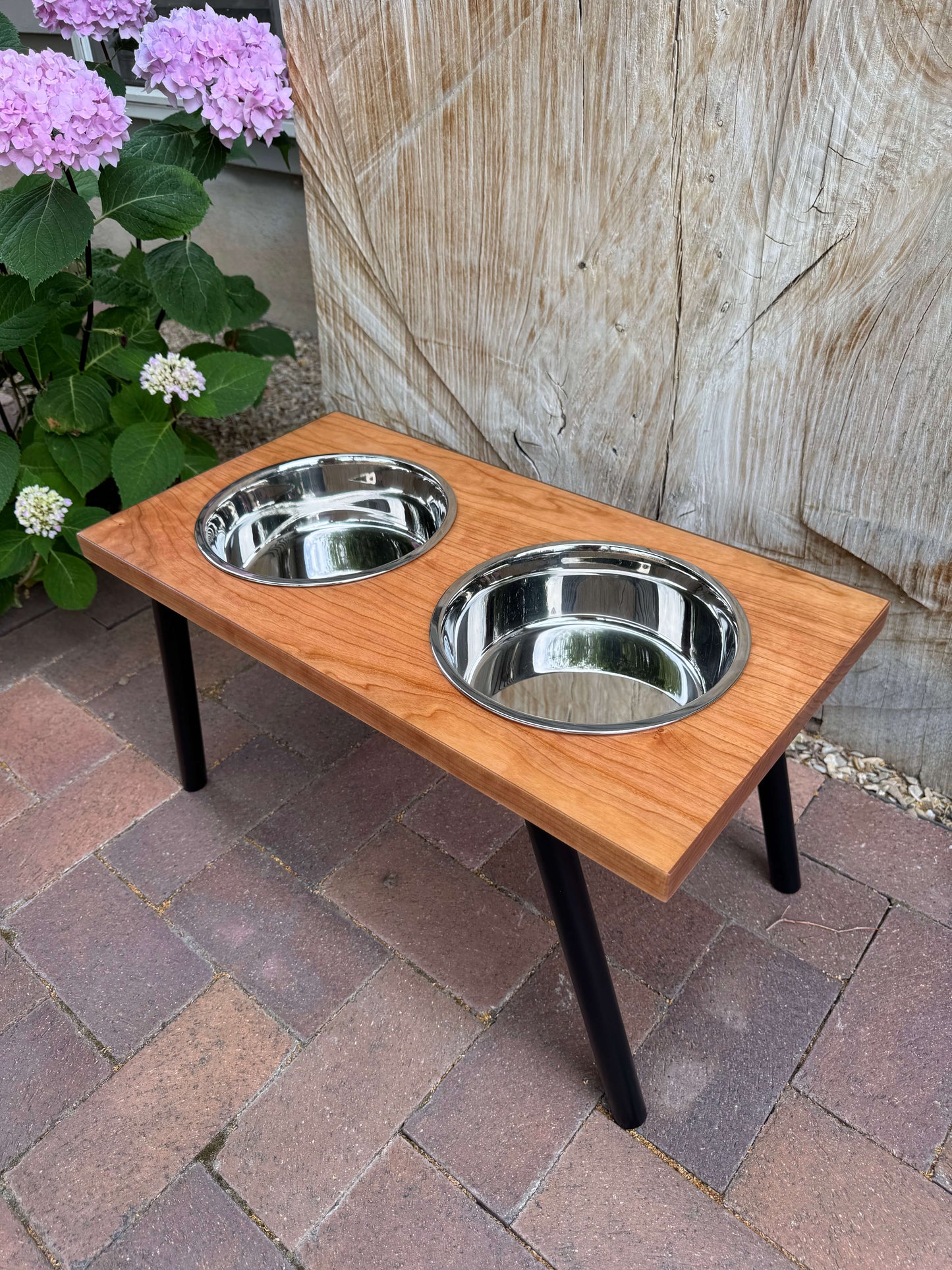 Large, Cherry, 2-Bowl, 12", Black slanted legs