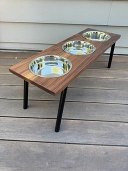 Medium, Walnut, 3-Bowl, 10", Black slanted legs