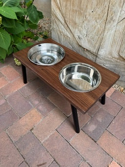 Large, Walnut, 2-Bowl, No-Drip, 10", Black slanted legs
