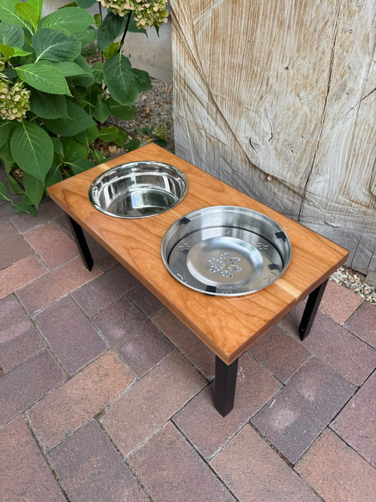 Large, Cherry, 2-Bowl, No-Drip, 10", Black straight legs