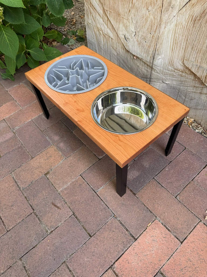 Large, Cherry, 2-Bowl, Slow-Feed, 10", Black straight legs