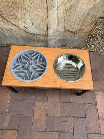 Large, Cherry, 2-Bowl, Slow-Feed, 10", Black straight legs