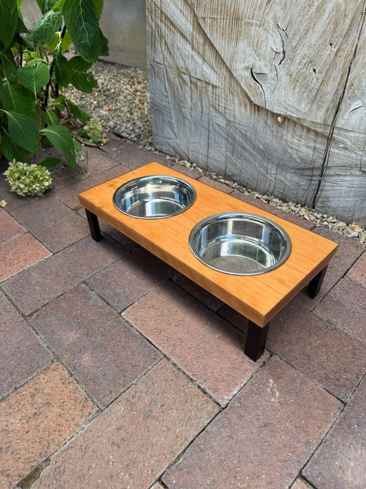 Small, Cherry, 2-Bowl, 4", Black straight legs