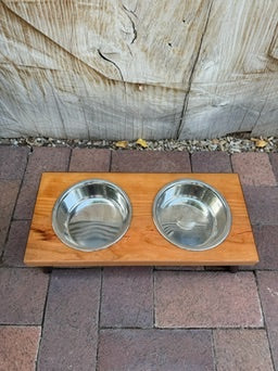 Small, Cherry, 2-Bowl, 4", Black slanted legs