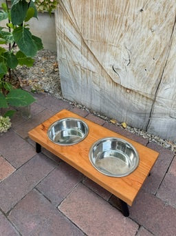 Small, Cherry, 2-Bowl, 4", Black slanted legs