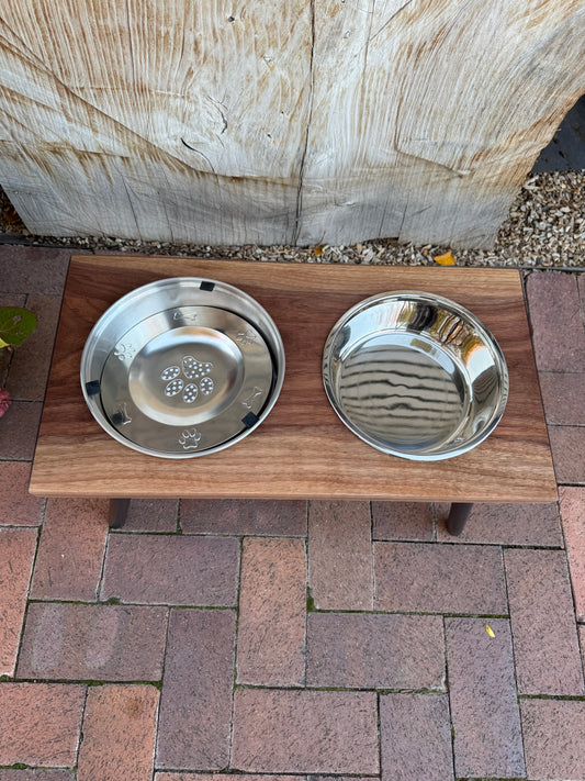 Large, Walnut, 2-Bowl, No-Drip, 12", Black slanted legs