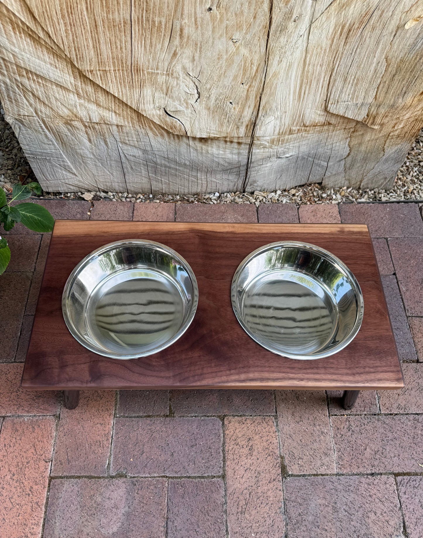 Large, Walnut, 2-Bowl, 6", Black Powder Coated Slanted Legs