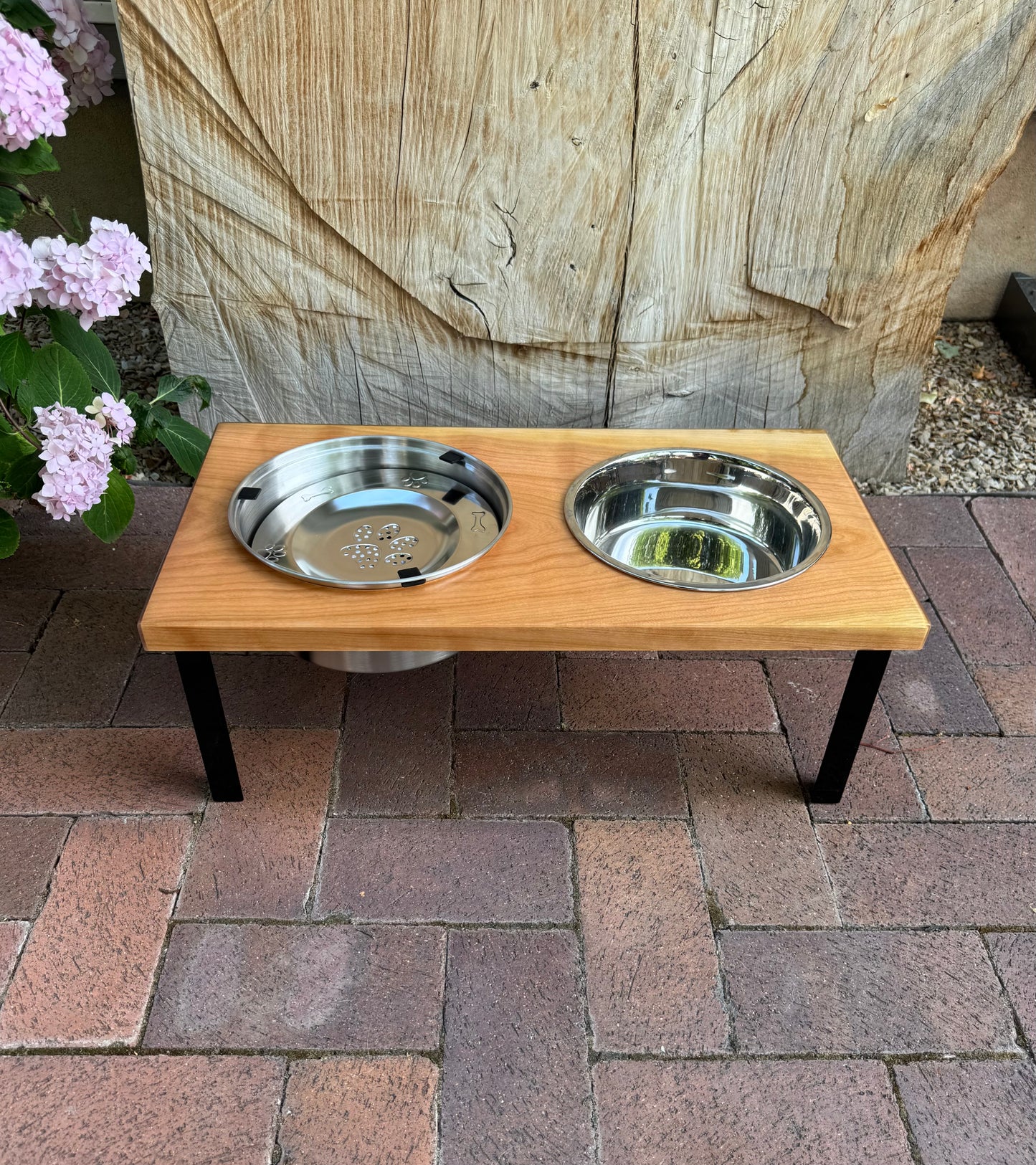 Large, Cherry, 2-Bowl, No-Drip, 8", Black Powder Coated Straight Legs