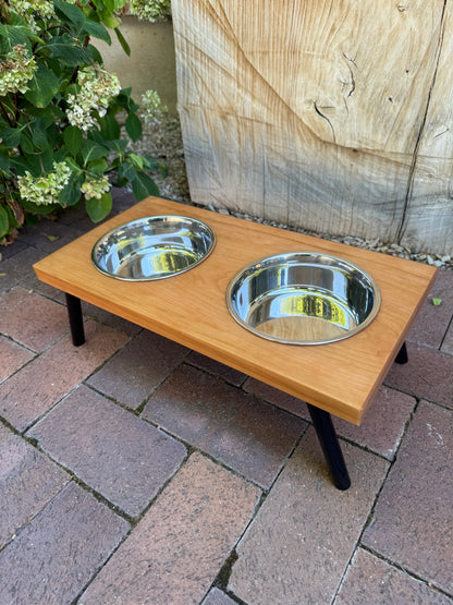 Medium, Cherry, 2-Bowl, 6", Black Powder Coated Slanted Legs