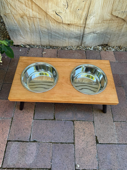 Medium, Cherry, 2-Bowl, 6", Black Powder Coated Slanted Legs