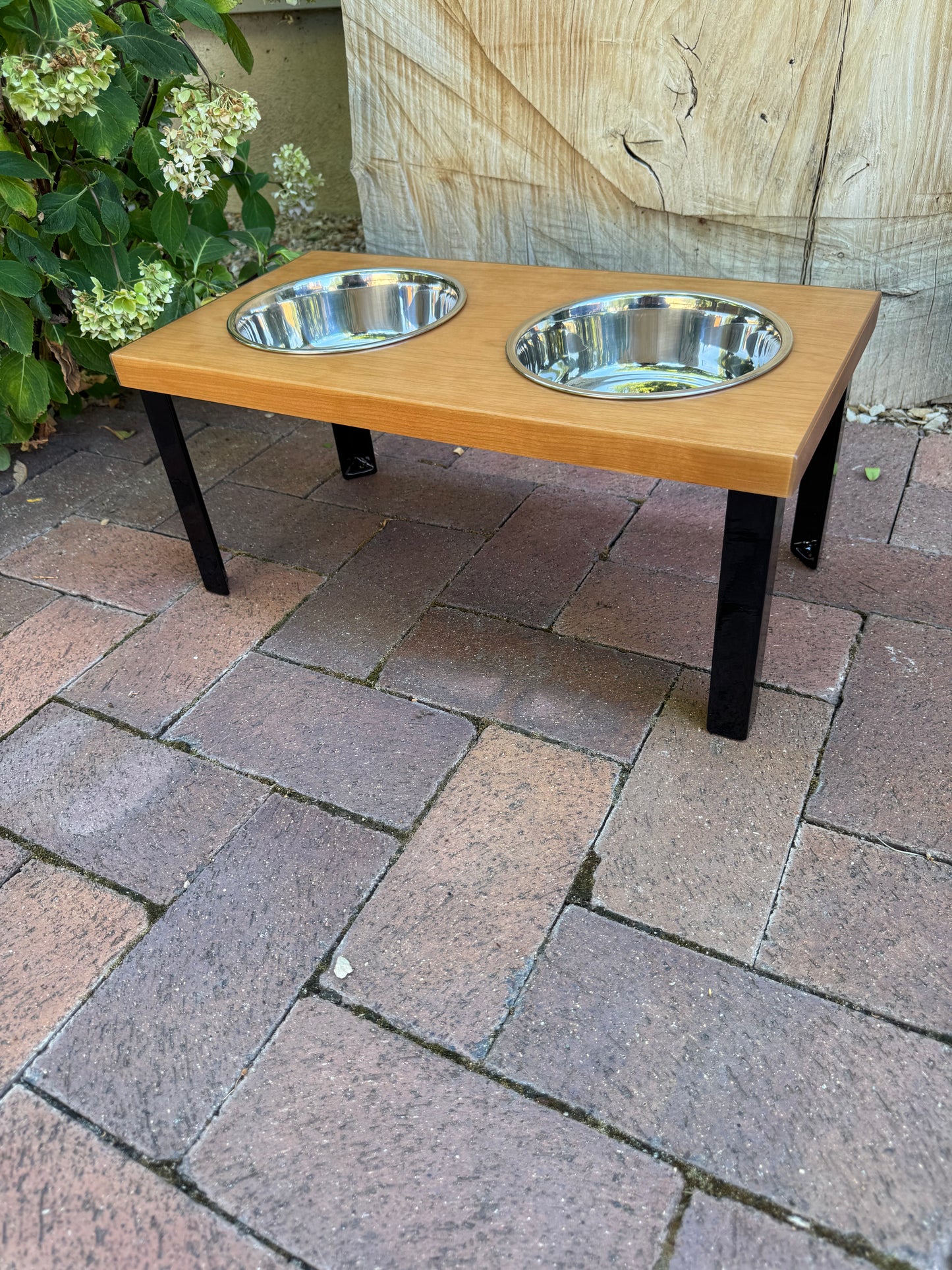 Medium, Cherry, 2-Bowl, 8", Black Powder Coated Straight Legs