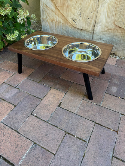 Large, Walnut, 2-Bowl, 8", Black Powder Coated Slanted Legs