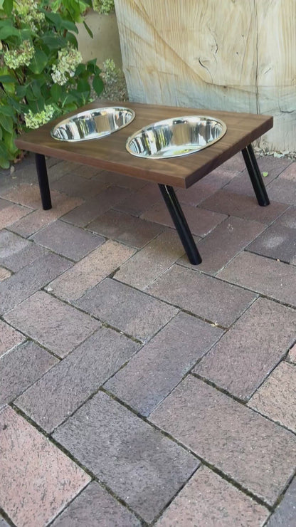 Large, Walnut, 2-Bowl, 8", Black Powder Coated Slanted Legs