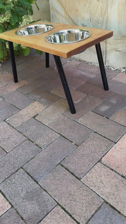 Large, Cherry, 2-Bowl, 12", Black Powder Coated Slanted Legs