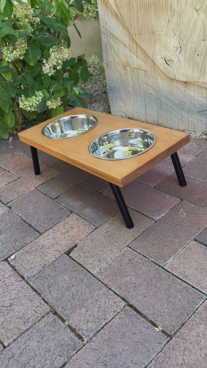 Medium, Cherry, 2-Bowl, 6", Black Powder Coated Slanted Legs