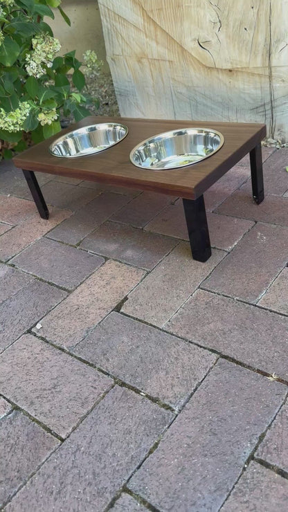Medium, Walnut, 2-Bowl, 6", Black Powder Coated Straight Legs
