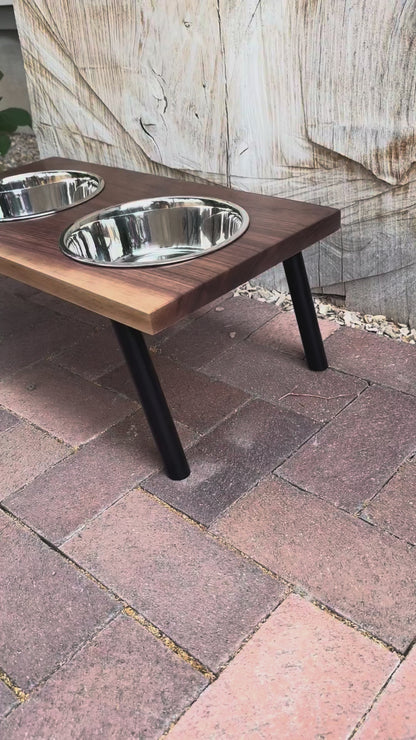 Large, Walnut, 2-Bowl, 8", Black slanted legs